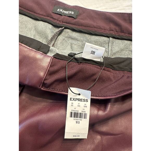 Express Womens Modern Straight High Rise Faux Leather Pants Sz 18S Purple - Picture 3 of 11